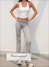 Ruched Fold-Waist Stretch Flare Trousers - Sun Imperial product photo 4