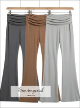 Ruched Fold-Waist Stretch Flare Trousers - Sun Imperial product photo 6