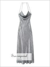Silver Sequin Backless Satin Cami Maxi Dress - Sun Imperial product photo 1