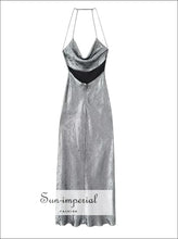 Silver Sequin Backless Satin Cami Maxi Dress - Sun Imperial product photo 2