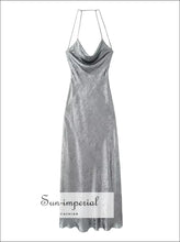 Silver Sequin Backless Satin Cami Maxi Dress - Sun Imperial product photo 7