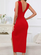 Sleeveless Deep V-Neck Ruched High Slit Bodycon Dress - Sun Imperial product photo 10