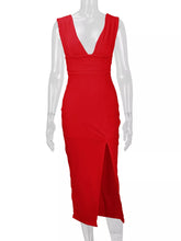 Sleeveless Deep V-Neck Ruched High Slit Bodycon Dress - Sun Imperial product photo 11