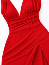 Sleeveless Deep V-Neck Ruched High Slit Bodycon Dress - Sun Imperial product photo 12