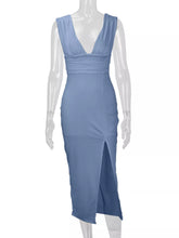 Sleeveless Deep V-Neck Ruched High Slit Bodycon Dress - Sun Imperial product photo 15