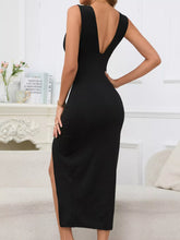 Sleeveless Deep V-Neck Ruched High Slit Bodycon Dress - Sun Imperial product photo 2