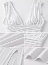 Sleeveless Deep V-Neck Ruched High Slit Bodycon Dress - Sun Imperial product photo 8