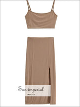 Square-Neck Crop Cami and Side-Slit Midi Skirt Set - Sun Imperial product photo 2