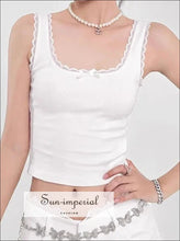 Square-Neck Lace-Trim Ribbed Cotton Tank Top - Sun Imperial product photo 1