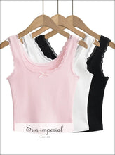 Square-Neck Lace-Trim Ribbed Cotton Tank Top - Sun Imperial product photo 6