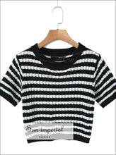Striped Knit Short-Sleeve Crop Top and Shorts Set - Sun Imperial product photo 3