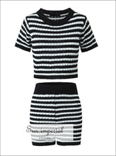 Striped Knit Short-Sleeve Crop Top and Shorts Set - Sun Imperial product photo 5