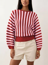 Striped Ribbed Crew-Neck Knit Sweater - Sun Imperial product photo 3