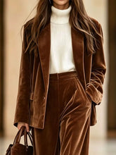 Velvet Blazer and Wide-Leg Pants Two-Piece Set - Sun Imperial product photo 2