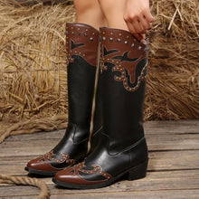Western-Style Studded Two-Tone Mid-Calf Cowboy Boots - Sun Imperial product photo 2