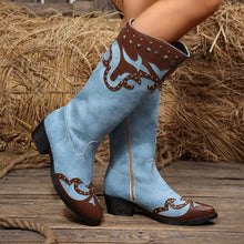 Western-Style Studded Two-Tone Mid-Calf Cowboy Boots - Sun Imperial product photo 8