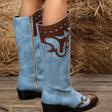 Western-Style Studded Two-Tone Mid-Calf Cowboy Boots - Sun Imperial product photo 9