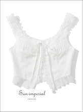 White Lace Ruched Hook-Detail Corset Tank - Sun Imperial product photo 1