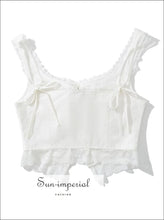 White Lace Ruched Hook-Detail Corset Tank - Sun Imperial product photo 2