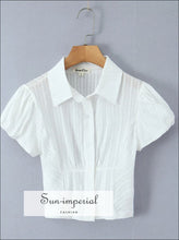 White Striped Puff-Sleeve Button-Up Blouse - Sun Imperial product photo 1