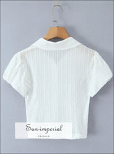 White Striped Puff-Sleeve Button-Up Blouse - Sun Imperial product photo 2