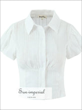 White Striped Puff-Sleeve Button-Up Blouse - Sun Imperial product photo 8