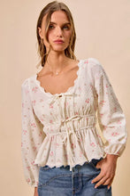 Women's Floral Clip Dot Lace Trim Ruched Bodice Blouse - Sun Imperial product photo 1
