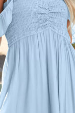 Women's Off Shoulder Ruched Bust Sheer Slit Maxi Dress - Sun Imperial product photo 5