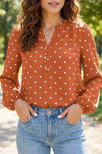 Women's Polka Dot Half Button V Neck Long Sleeve Blouse - Sun Imperial product photo 1
