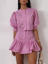 Puff Sleeve Cropped Top and Ruffled Skirt Set - Sun Imperial (photo 1)