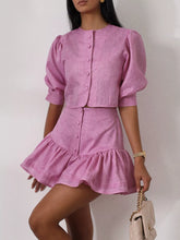 Puff Sleeve Cropped Top and Ruffled Skirt Set - Sun Imperial (photo 3)