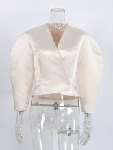 Women's puff sleeve cropped ruffle jacket