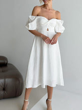 Twisted Front Puff Sleeve Midi Dress - Sun Imperial (photo 1)