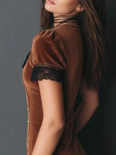 Women's velvet lace trim bodycon dress