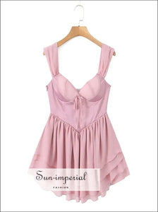 Women’s Pink Sleeveless Corset Style v Neck A-line Tiered Mini Dress Sun-Imperial United States