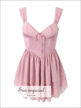 Women’s Pink Sleeveless Corset Style v Neck A-line Tiered Mini Dress Sun-Imperial United States