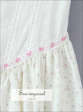 Sweet Floral Stripes White Lace Bow Ruched Shoulder Dress – Women Dress, floral dress, short dress Sun-Imperial United States