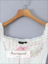 Sweet Floral Stripes White Lace Bow Ruched Shoulder Dress – Women Dress, floral dress, short dress Sun-Imperial United States