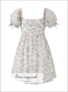 Women’s White Short Puff Sleeve Floral Organza Mini Dress Sun-Imperial United States