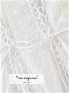 White A-line Lace Front Dress Short Puff Sleeve Sun-Imperial United States