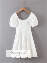 White A-line Lace Front Dress Short Puff Sleeve Sun-Imperial United States