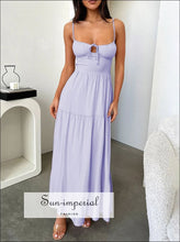 Tiered Lace Up Spaghetti Straps Maxi Dress Sun-Imperial United States
