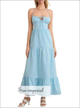 Tiered Lace Up Spaghetti Straps Maxi Dress Sun-Imperial United States