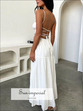 Tiered Lace Up Spaghetti Straps Maxi Dress Sun-Imperial United States