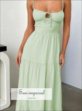 Tiered Lace Up Spaghetti Straps Maxi Dress Sun-Imperial United States