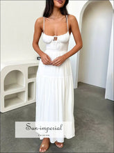 Tiered Lace Up Spaghetti Straps Maxi Dress Sun-Imperial United States