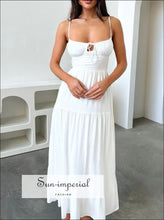 Tiered Lace Up Spaghetti Straps Maxi Dress Sun-Imperial United States