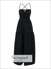 Tiered Lace Up Spaghetti Straps Maxi Dress Sun-Imperial United States
