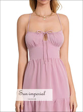 Tiered Lace Up Spaghetti Straps Maxi Dress Sun-Imperial United States