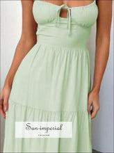 Tiered Lace Up Spaghetti Straps Maxi Dress Sun-Imperial United States